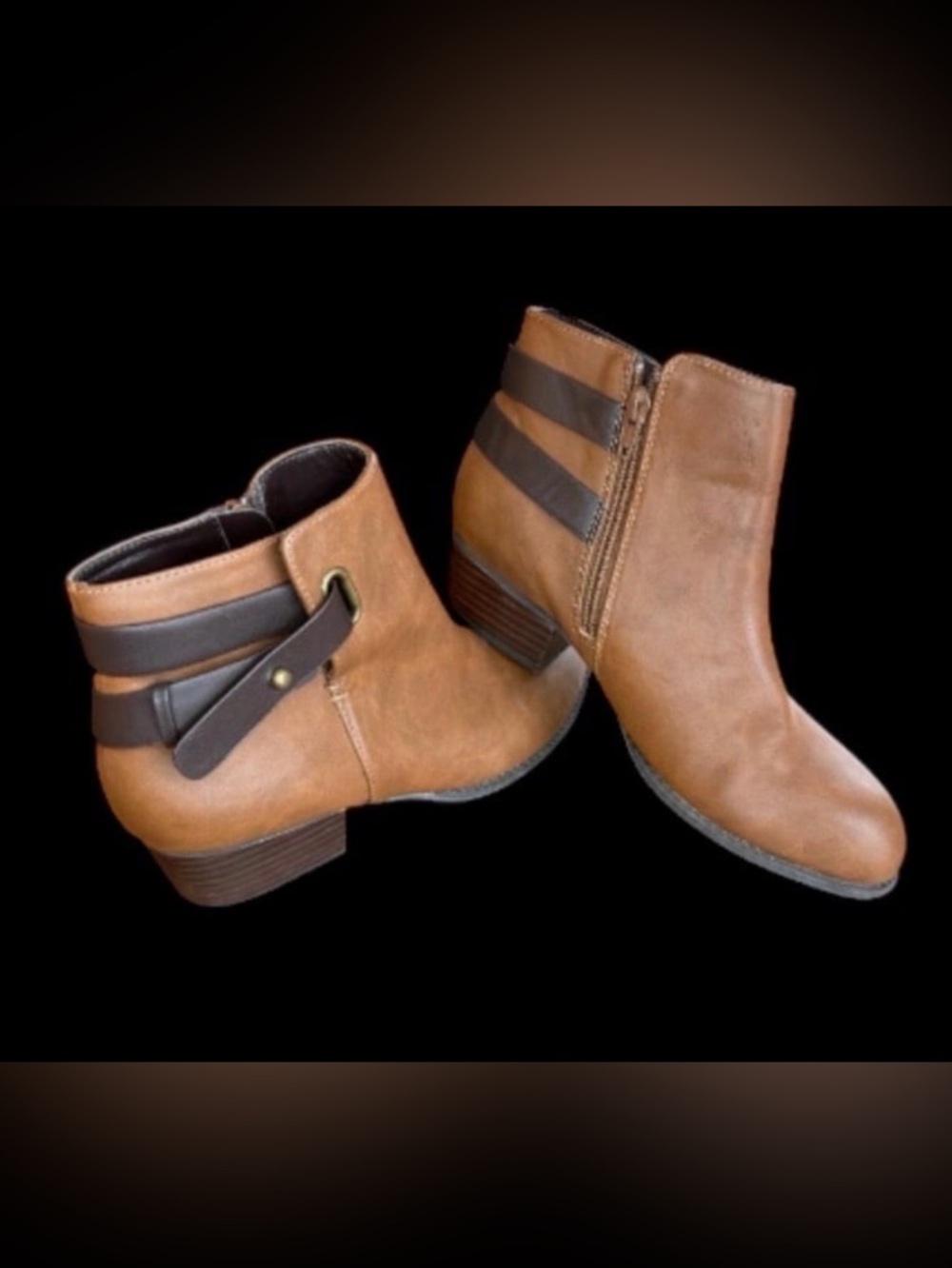 Aldo Tan Ankle Boots with Dark Brown Straps